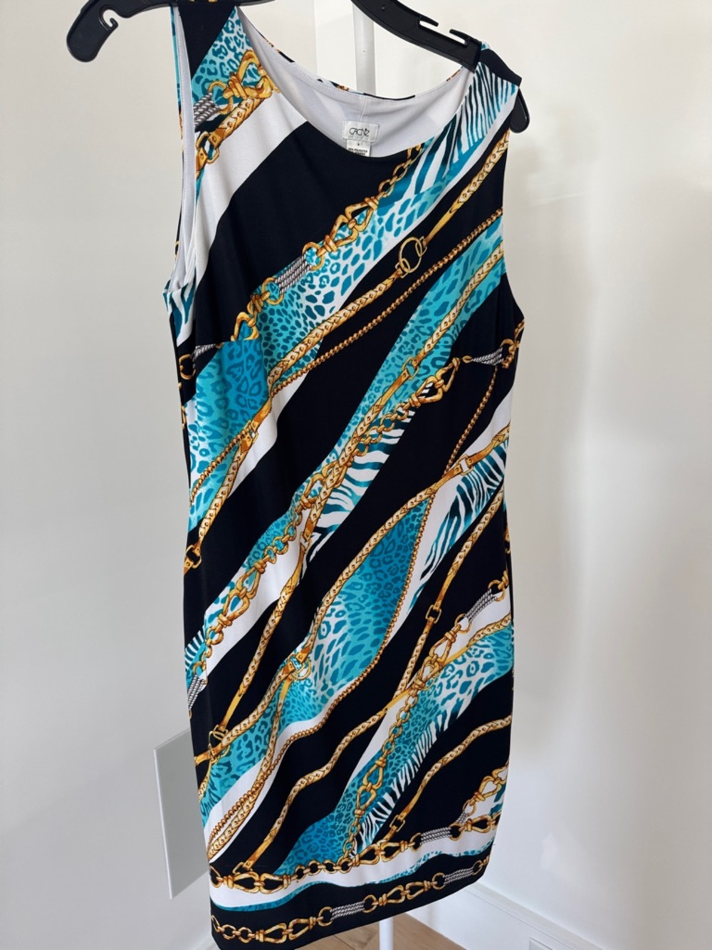 Cache Sleeveless Chain Print Sheath Dress - Black & Teal